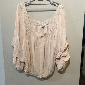 Chic Beige Lace Detail Blouse